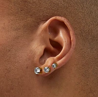 Gold-tone Stainless Steel Cubic Zirconia Round Stud Earrings - 3 Pack
