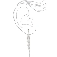 Silver Rhinestone 4" Fringe Drop Earrings