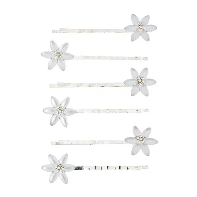 Frosted Flower Bobby Pins - 6 Pack