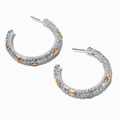 Mixed Metal Star Pavé Hoop Earrings