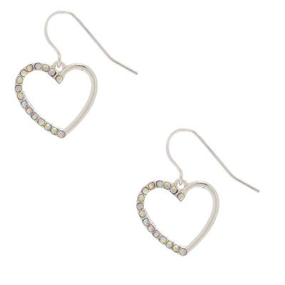 Silver 1" Embellished Crystal Heart Drop Earrings