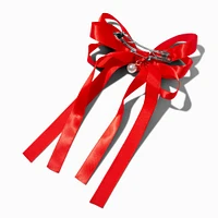 Red Satin Pearl Long Tail Hair Bow Clip