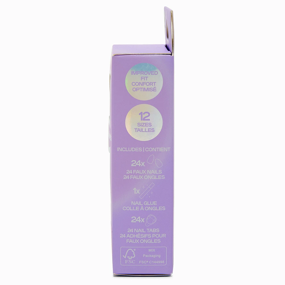 Puffy Heart Pink Chrome Short Almond Vegan Faux Nail Set - 24 Pack