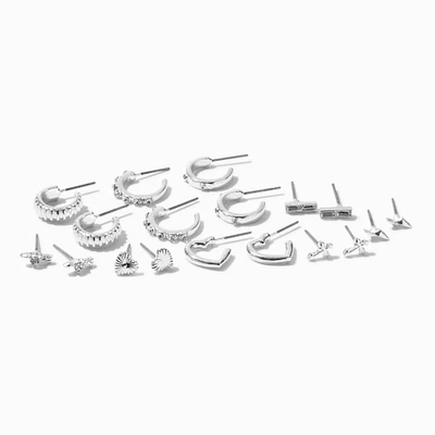 Silver-tone Crystal Mixed Motif Earring Stackables Set - 9 Pack