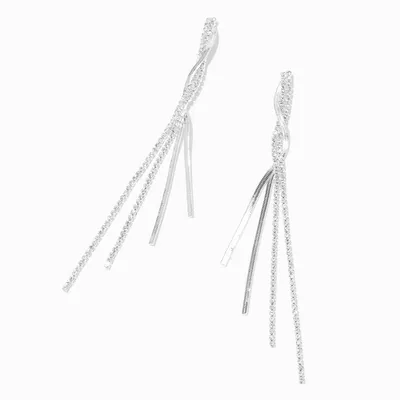 Silver Herringbone Twist 4" Linear Drop Earrings