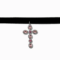 Claire's x Sliving by Paris Hilton Pink Crystal Cross Choker Necklace