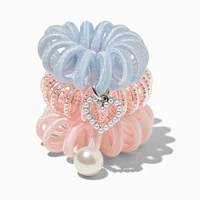 Pink & Blue Shimmer Charm Spiral Hair Ties - 3 Pack