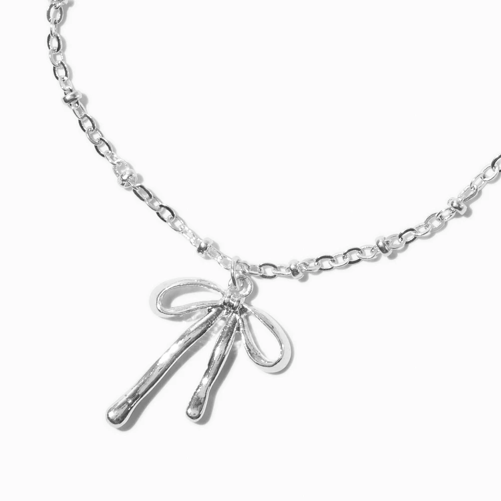 Silver-tone Pearl Bow Cup Chain Bracelet Set - 3 Pack