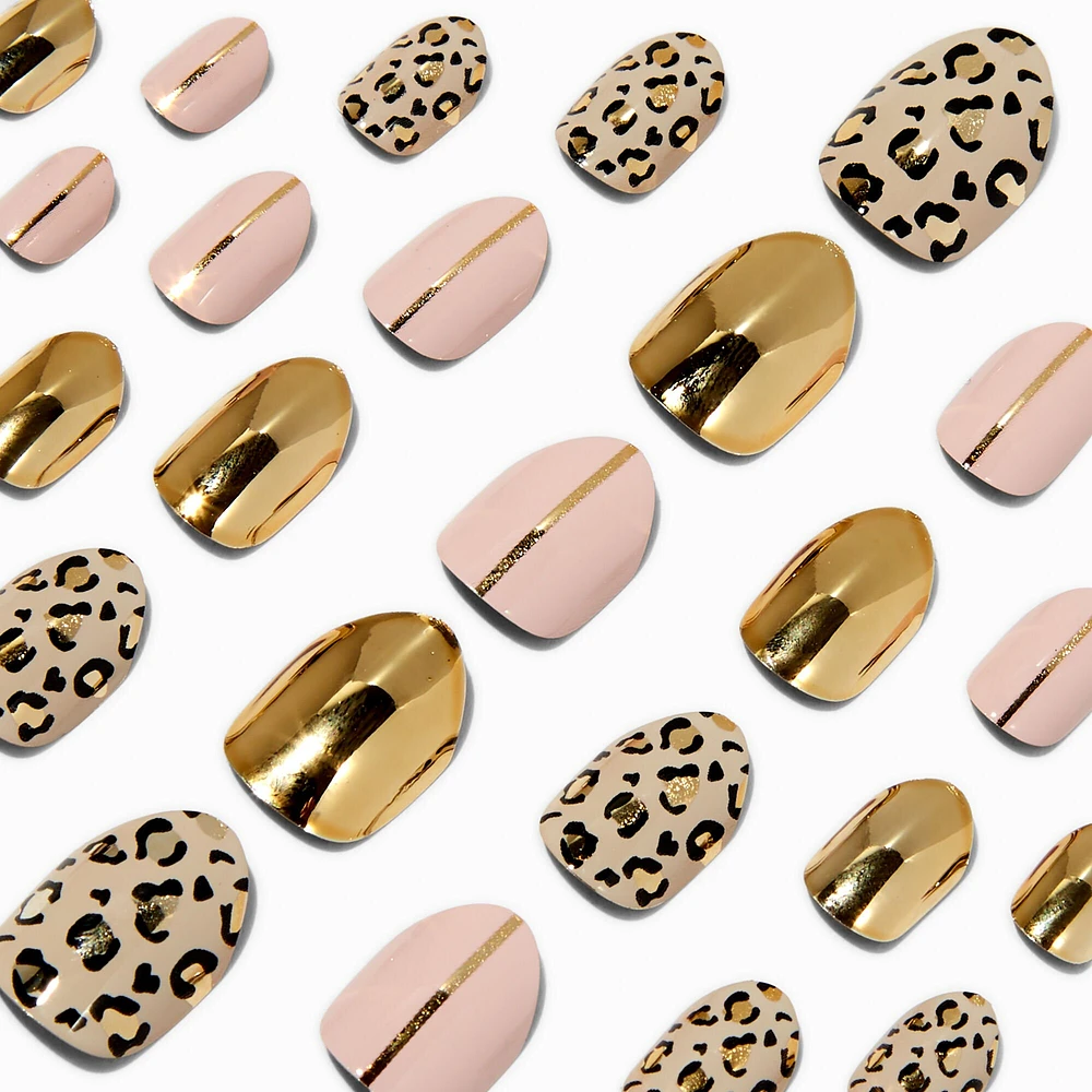 Gold Leopard Stiletto Press On Vegan Faux Nail Set - 24 Pack