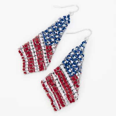 Patriotic Red, White, & Blue Mesh Flag 3" Drop Earrings