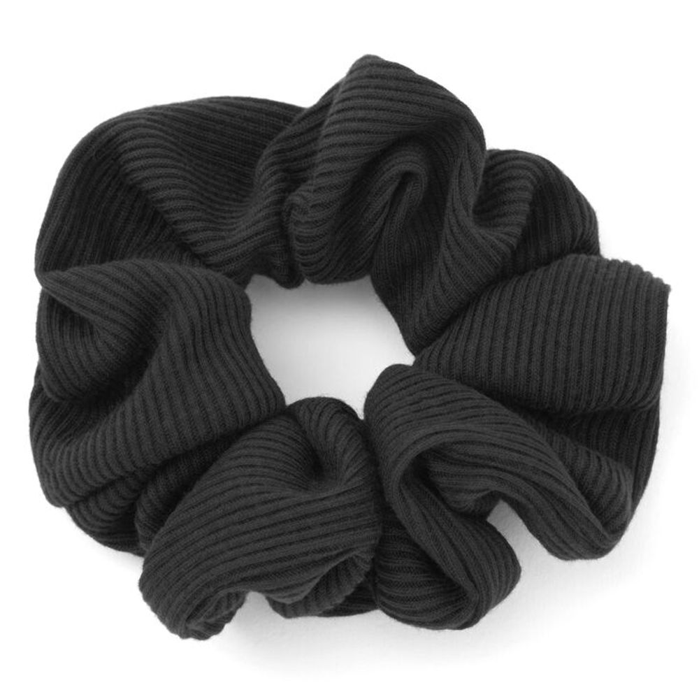 Medium Ribbed Hair Scrunchie - Black