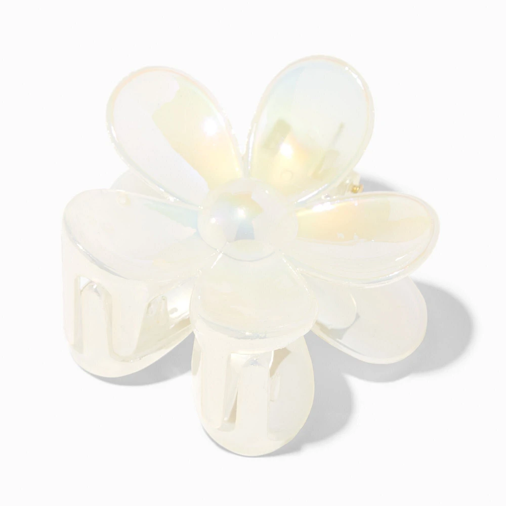 White Iridescent Medium Flower Hair Claw