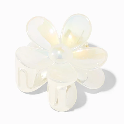 Iridescent Medium Flower Hair Claw - White