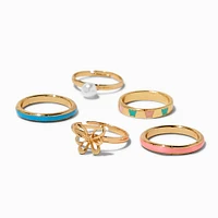 Claire's Club Butterfly Gold-tone Enamel Rings - 5 Pack