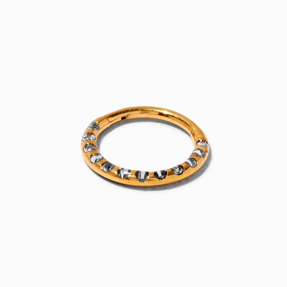 18G Gold-tone Titanium Crystal Nose Ring