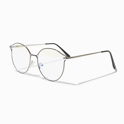 Solar Blue Light Reducing Silver Round Black Browline Clear Lens Frames