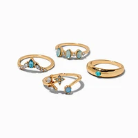 Light Blue Crystal Gold-tone Ring Set - 4 Pack