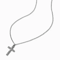 Silver-tone Pavé Cross Pendant Necklace