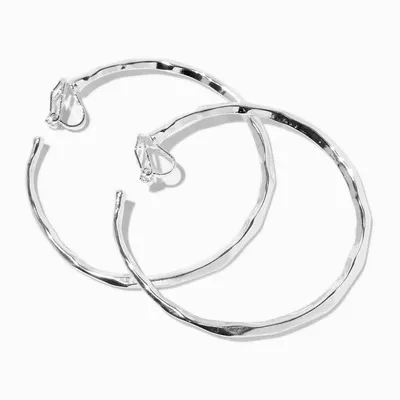 Silver-tone 60MM Molten Clip-on Hoop Earrings