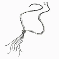 Hematite Cup Chain & Pearl Tassel Y-Neck Multi-Strand Necklace