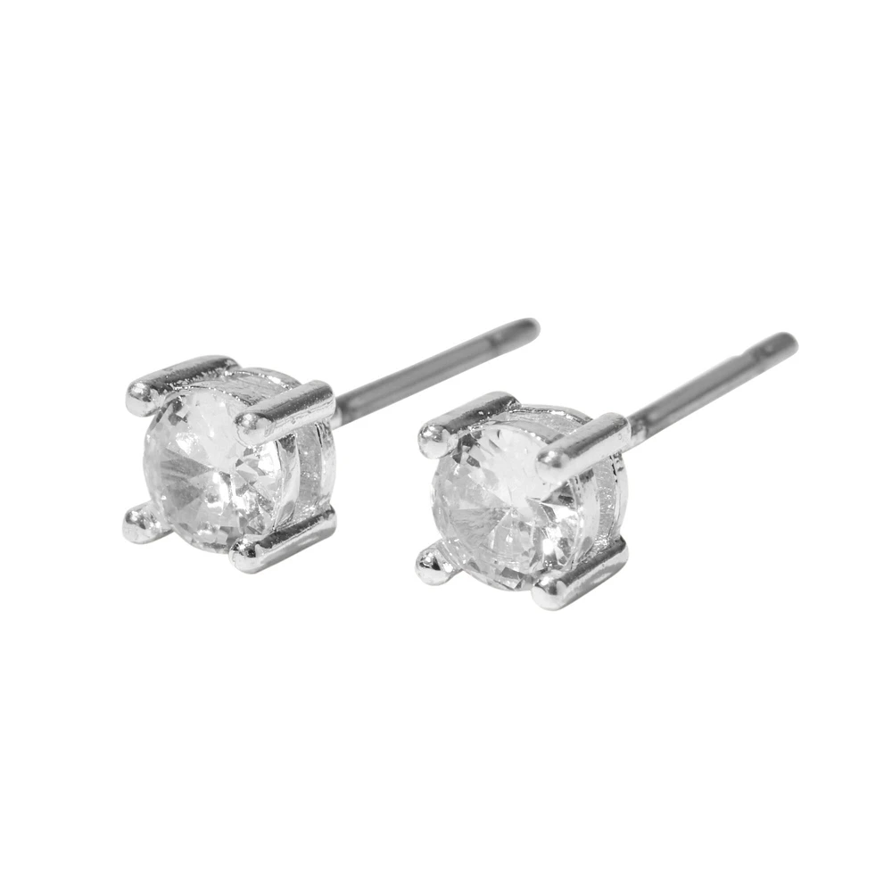 Silver-tone Cubic Zirconia 4mm Basket Stud Earrings