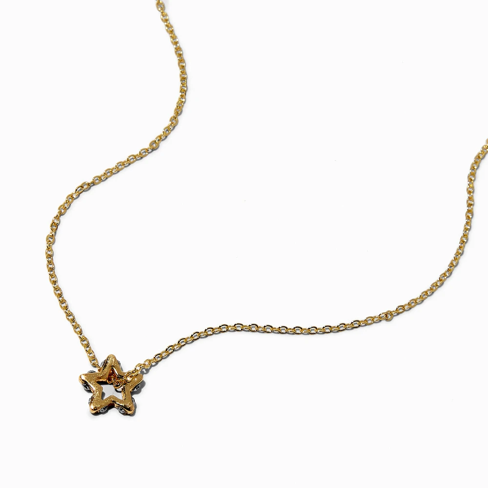 Gold-tone Open Crystal Pavé Star Pendant Necklace