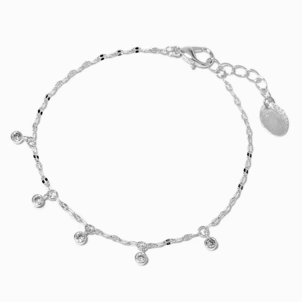 Silver-tone Cubic Zirconia Dainty Confetti Charm Bracelet