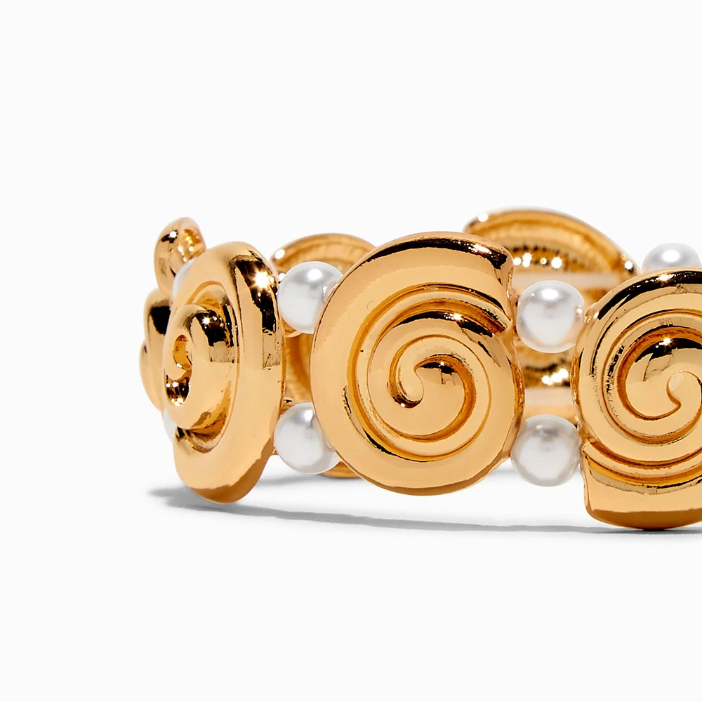 Gold-tone Sand Dollar & Pearl Stretch Bracelet