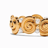 Gold-tone Sand Dollar & Pearl Stretch Bracelet