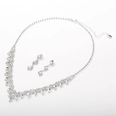 Silver Rhinestone Eye Leaf Jewelry Set - 2 Pack