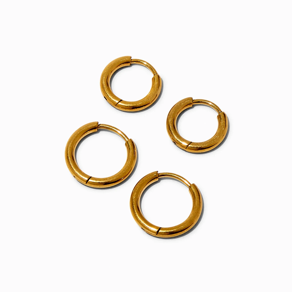 Gold-tone Stainless Steel Hoop Earrings - 2 Pack