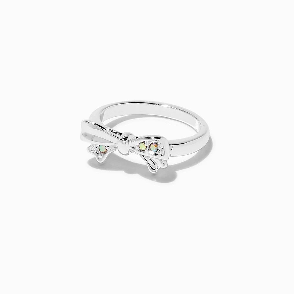 Silver-tone Iridescent Crystal Bow Ring