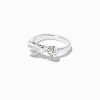 Silver-tone Iridescent Crystal Bow Ring