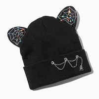 Spiderweb Cat Ears Black Knit Beanie Hat