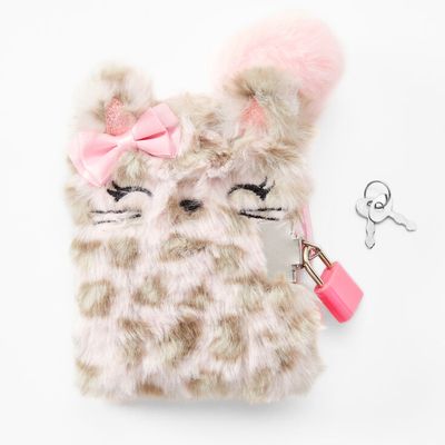 Claire's Club Pink Cat Plush Lock Diary