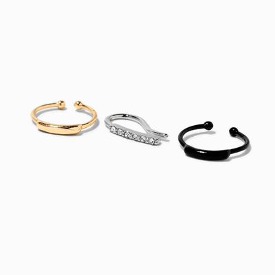 Mixed Metal Embellished Banded Faux Nose Rings - 3 Pack