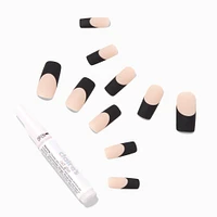 Black French Tip Long Square Vegan Faux Nail Set - 24 Pack