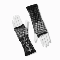 Gothic Cross Black Fishnet Fingerless Gloves