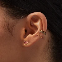 Gold-tone Butterfly Stud & Ear Cuff Earrings Stackables - 6 Pack