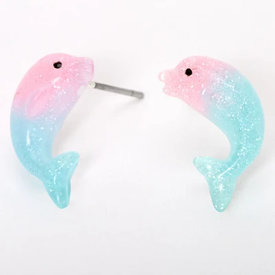 Sterling Silver Post Pastel Ombre Dolphin Stud Earrings