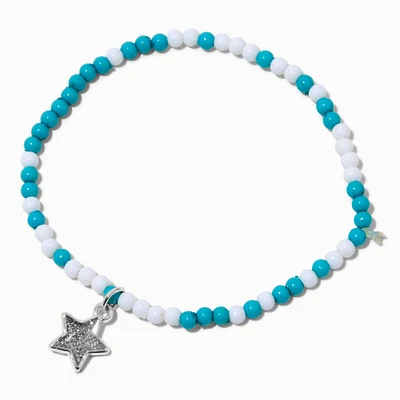 Claire's Club Blue & White Star Seed Bead Stretch Bracelet