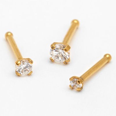Gold Cubic Zirconia 20G Mixed Size Nose Studs - 3 Pack