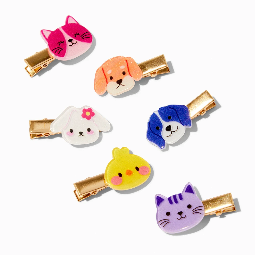 Claire's Club Rainbow Animal Face Hair Clips - 6 Pack