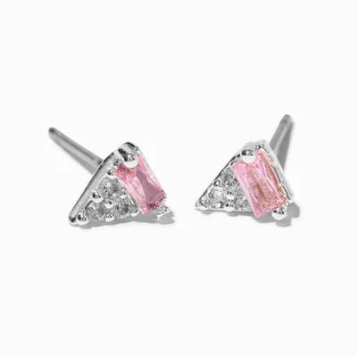 Light Pink Cubic Zirconia Triangle Stud Earrings