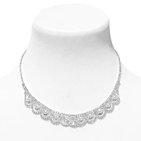 White Pearl & Silver Rhinestone Scalloped Choker  & Drop Earrings Set - 2 Pack