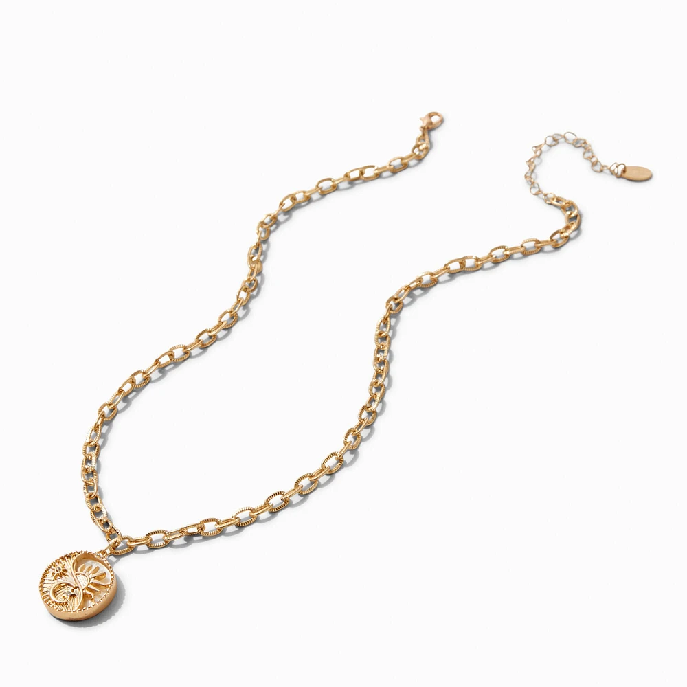 Gold-tone Chain Sun & Moon Pendant Necklace