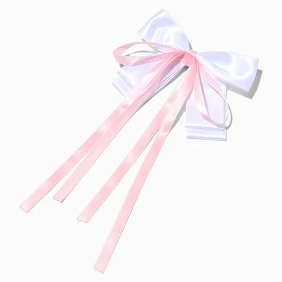 Claire's Club Pink Ribbon White Hair Bow Clip