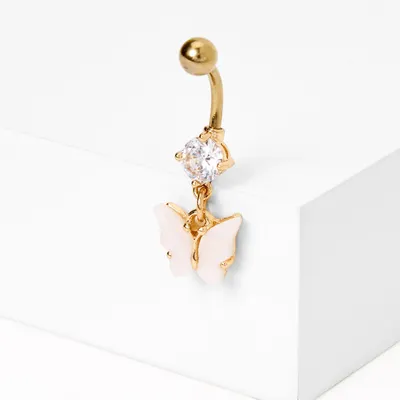 Gold14G Embellished Butterfly Dangle Belly Ring