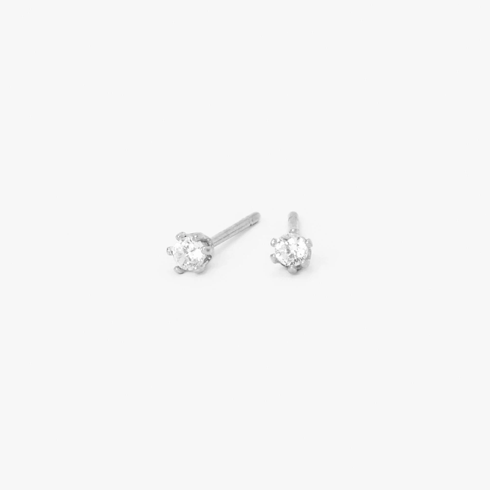 Silver-tone Cubic Zirconia 2MM Round Stud Earrings