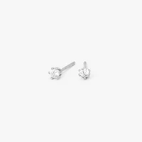 Silver-tone Cubic Zirconia 2MM Round Stud Earrings